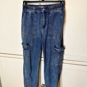 PacSun women's high rise cargo jeans, elastic waist, straight leg